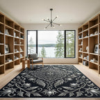Elegant Silver Lotus Vine Relief Rug