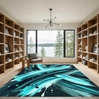 Abstract Cyan Brushstroke Swirls Rug