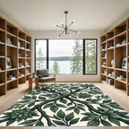 Deep Forest Green Leafy Branches Tree Rug