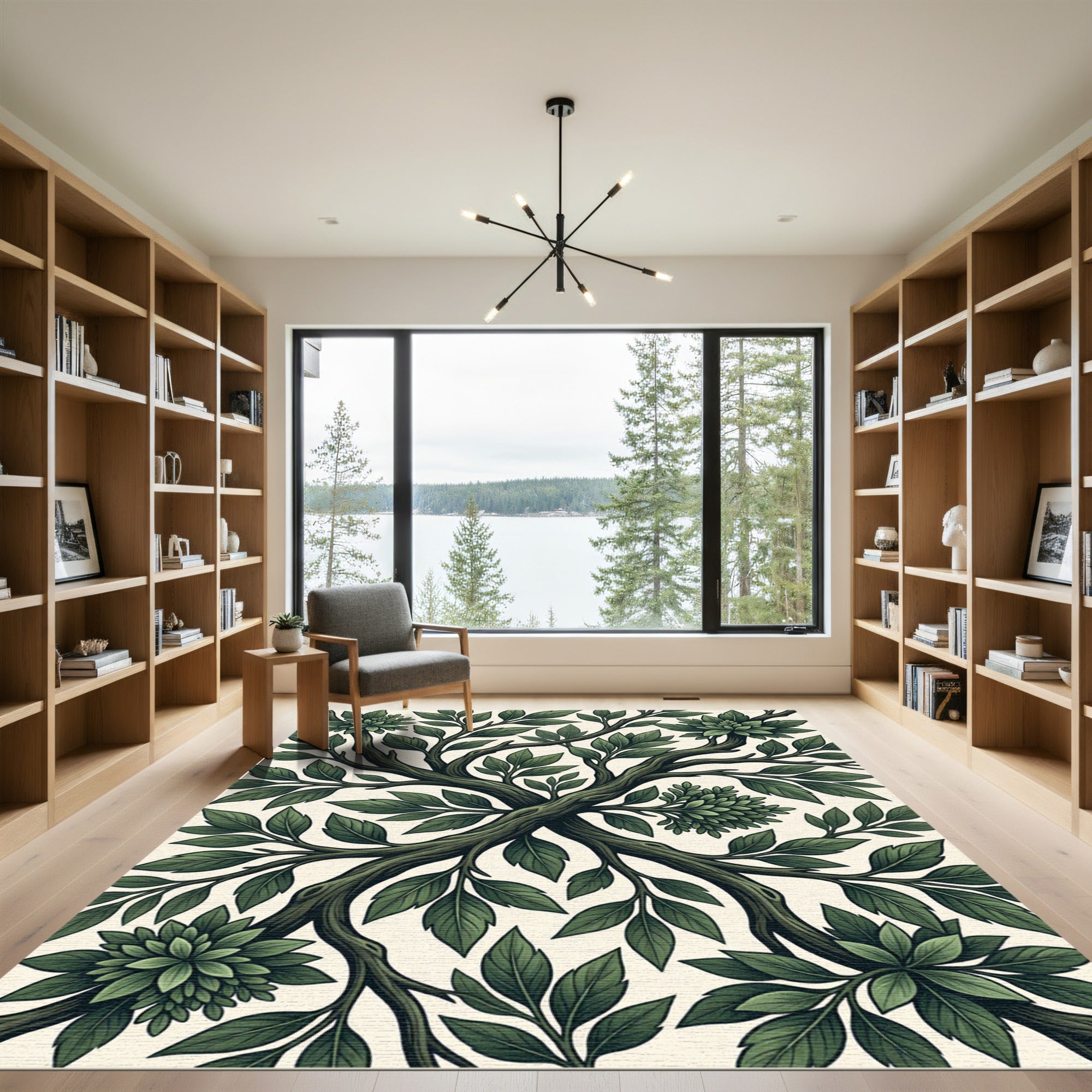 Deep Forest Green Leafy Branches Tree Rug