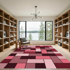 Crimson Pink Geometric Rectangles Rug