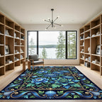Ornate Blue Chrysanthemum Garden Lattice Rug
