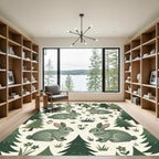 Forest Green Woodland Rabbit Foliage Rug