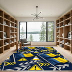 Dynamic Blue and Yellow Traffic Graphic Rug
