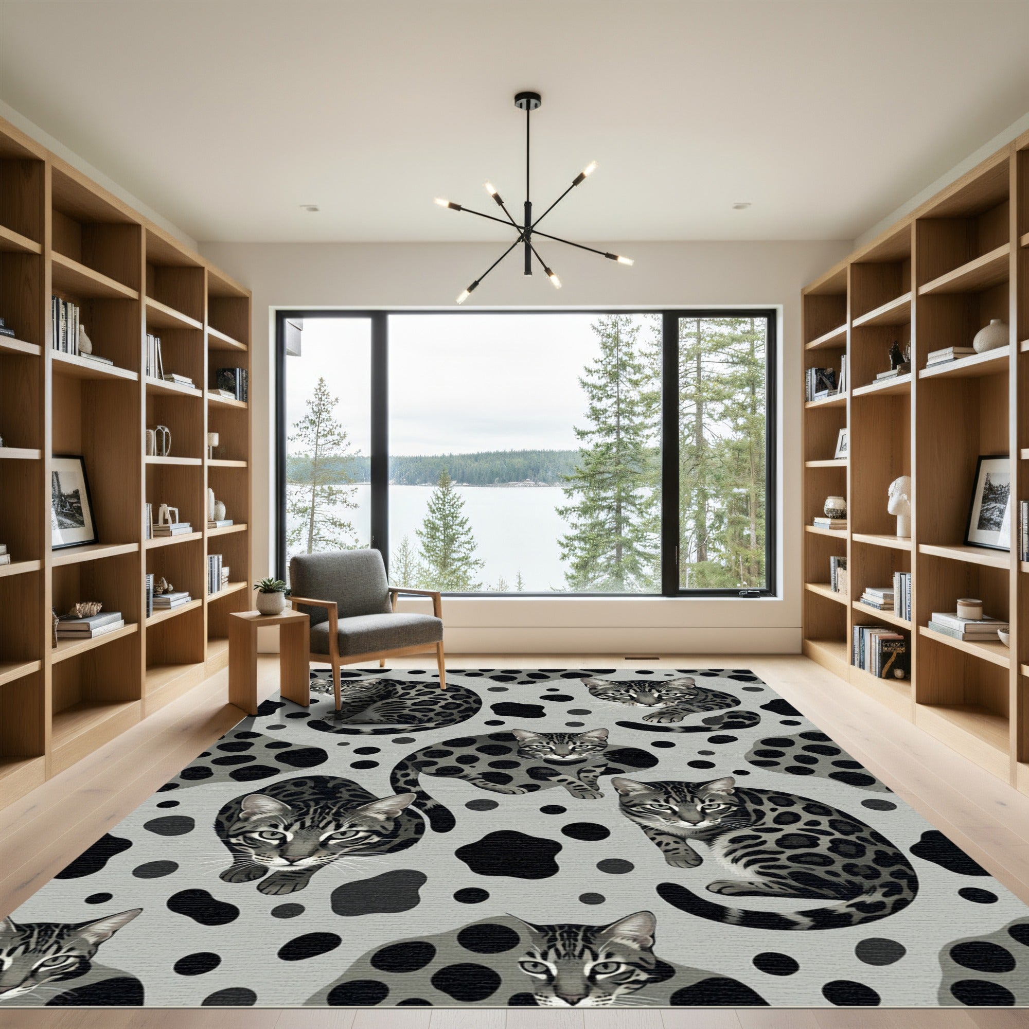 Monochrome Leopard Spotted Bengal Cat Fabric Rug