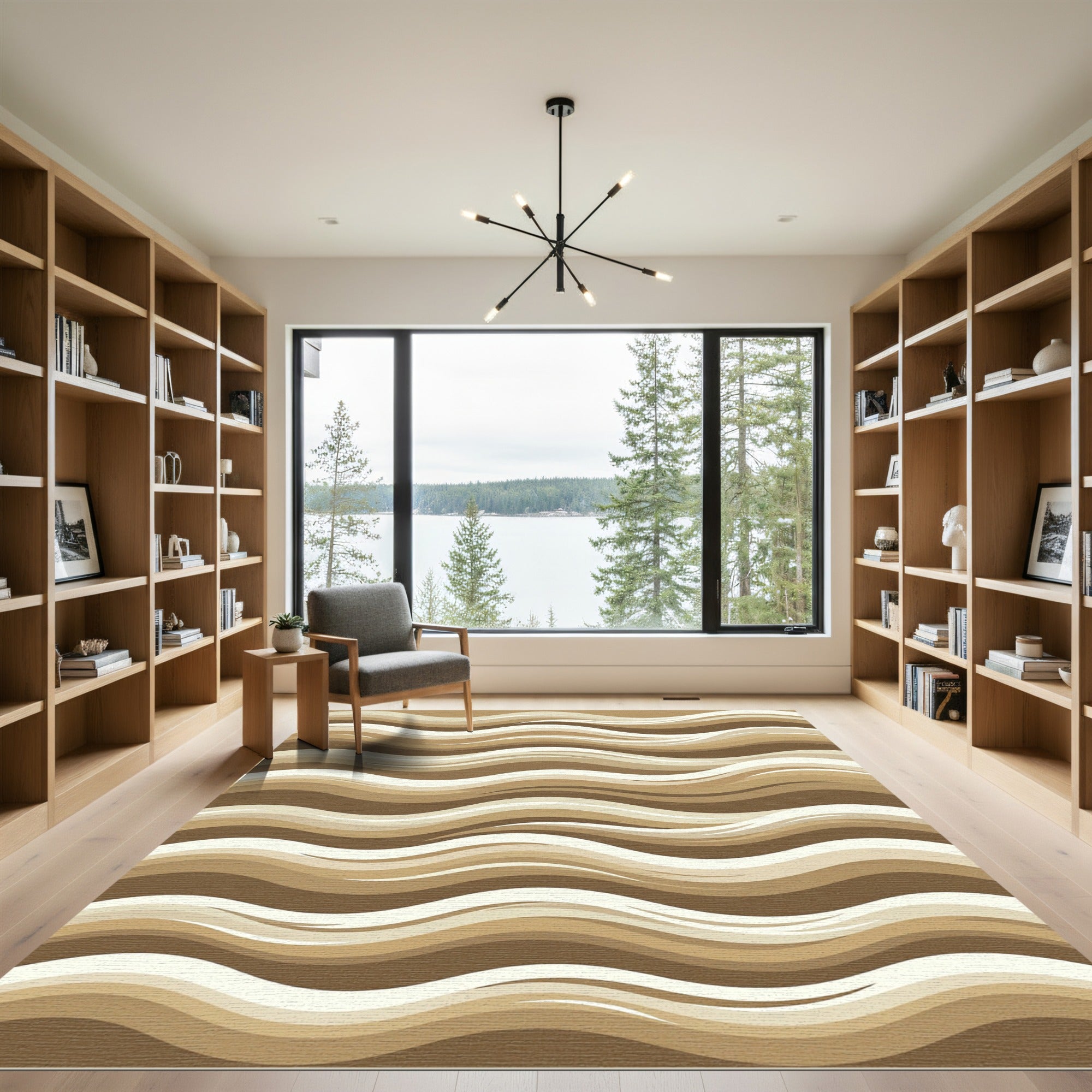 Abstract Brown Cream Wavy Ripple Rug