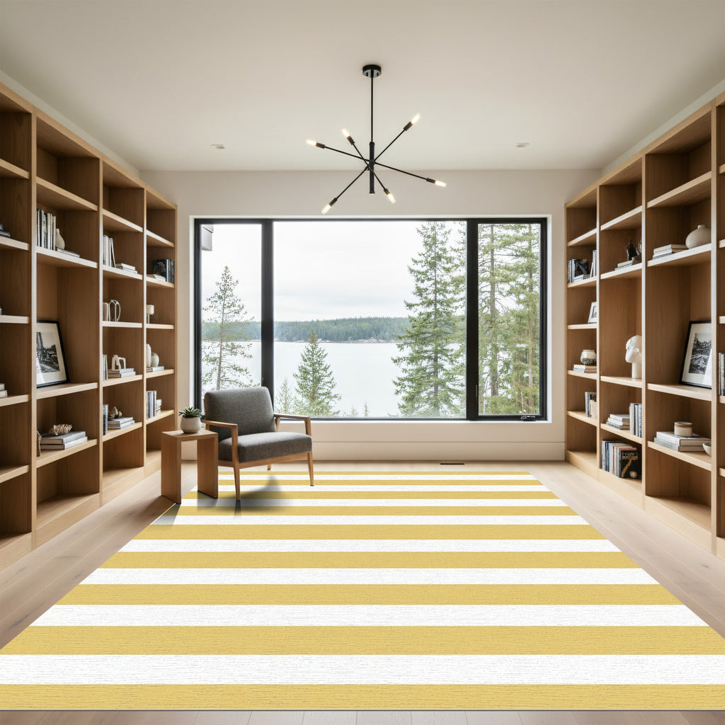 Classic Golden Yellow Horizontal Striped Rug
