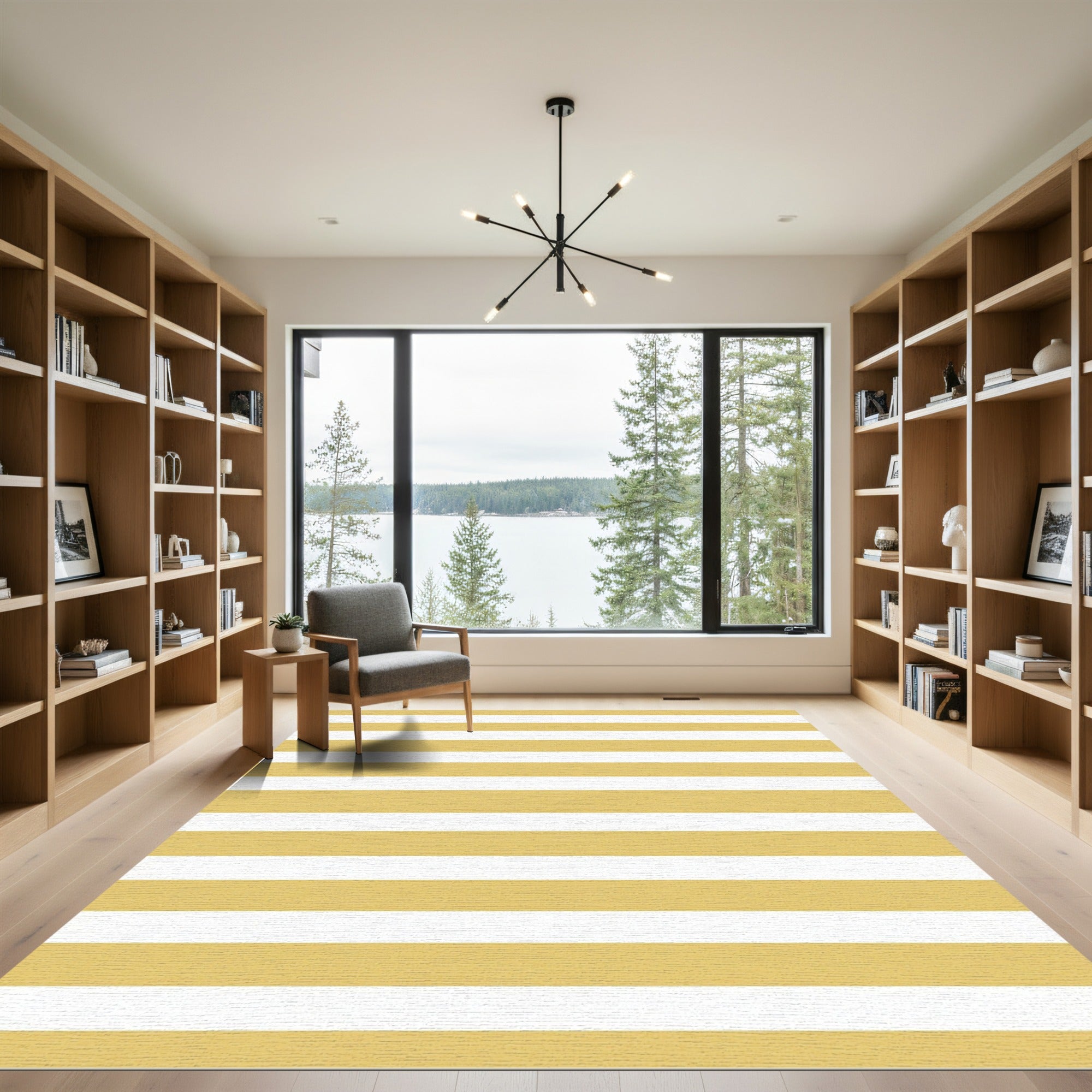 Classic Golden Yellow Horizontal Striped Rug