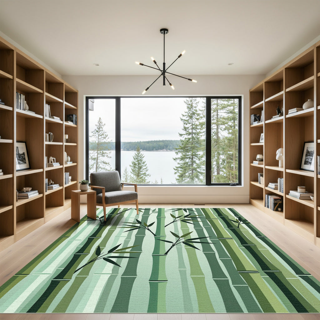 Serene Sage Bamboo Forest Art Rug