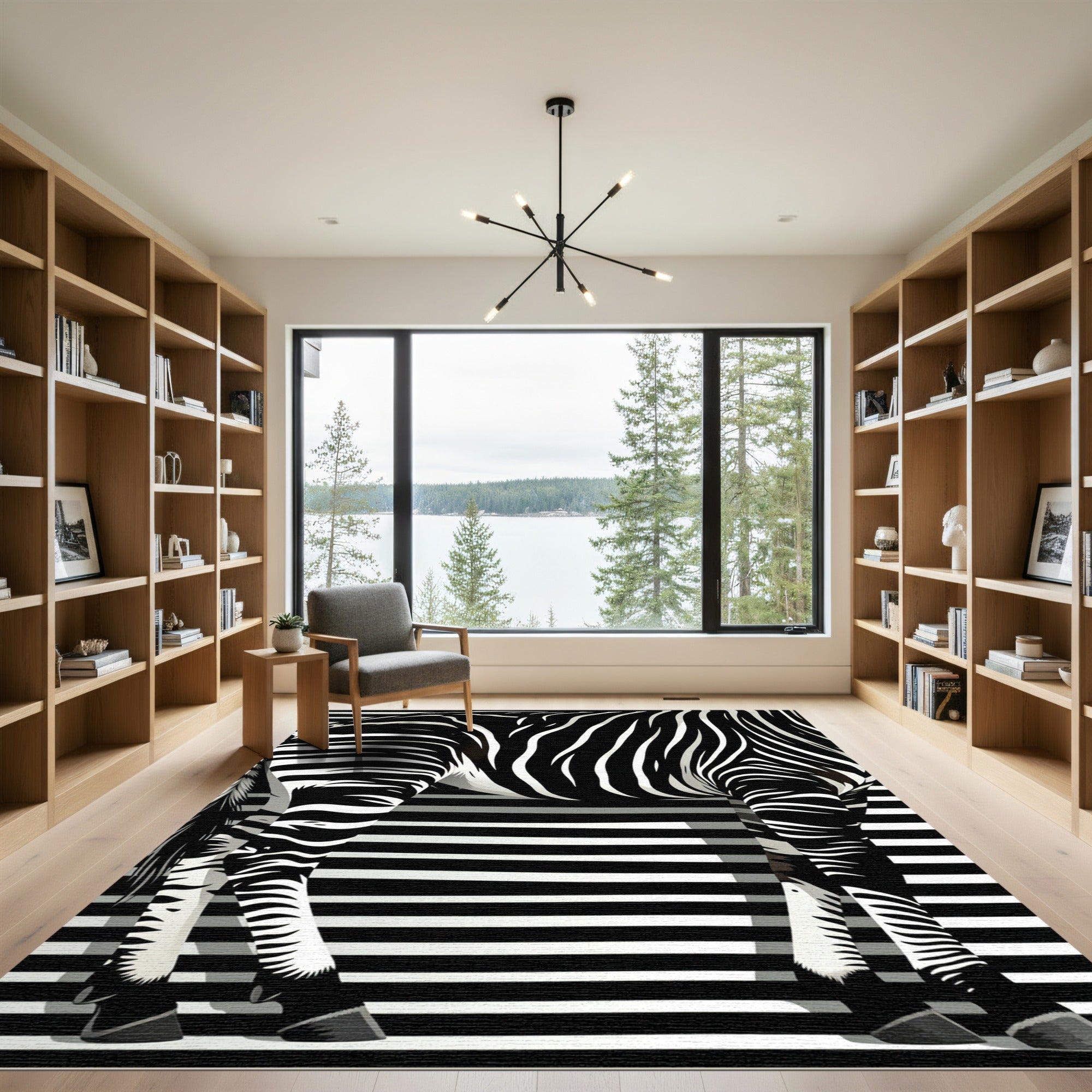 Bold Monochrome Zebra Stripe Art Rug
