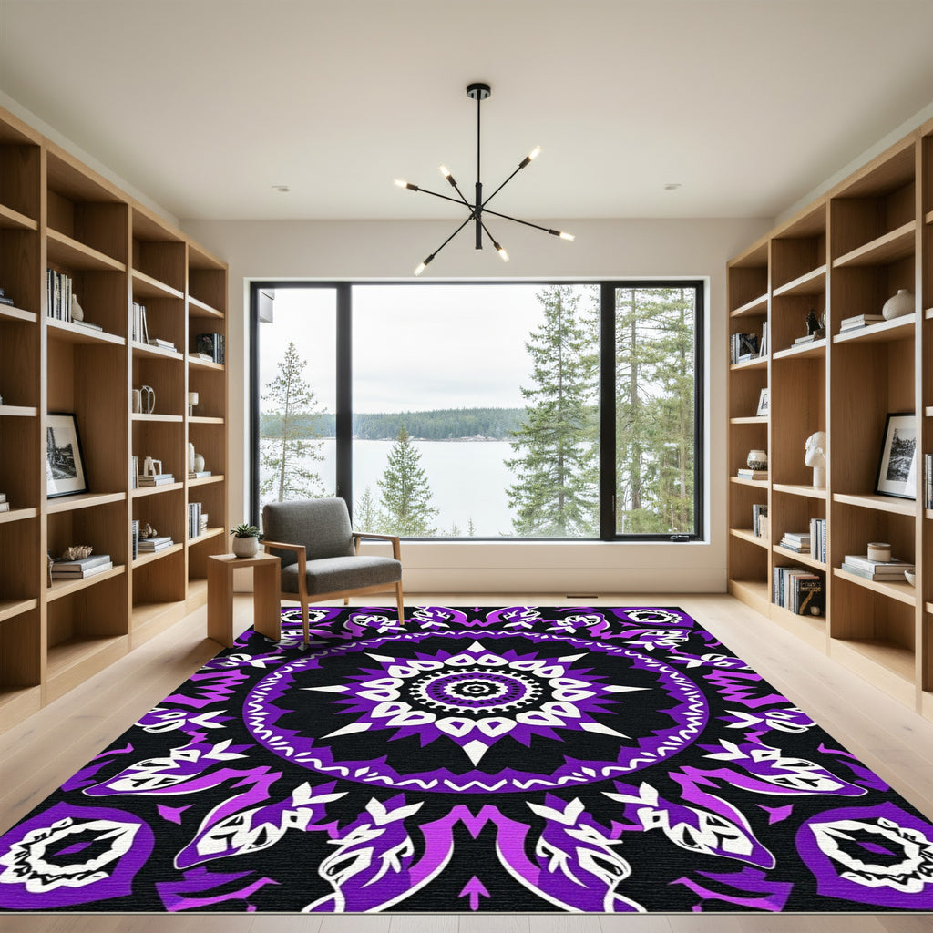 Vibrant Purple Black Medallion Mandala Rug