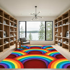 Vibrant Rainbow Arches Red Rug