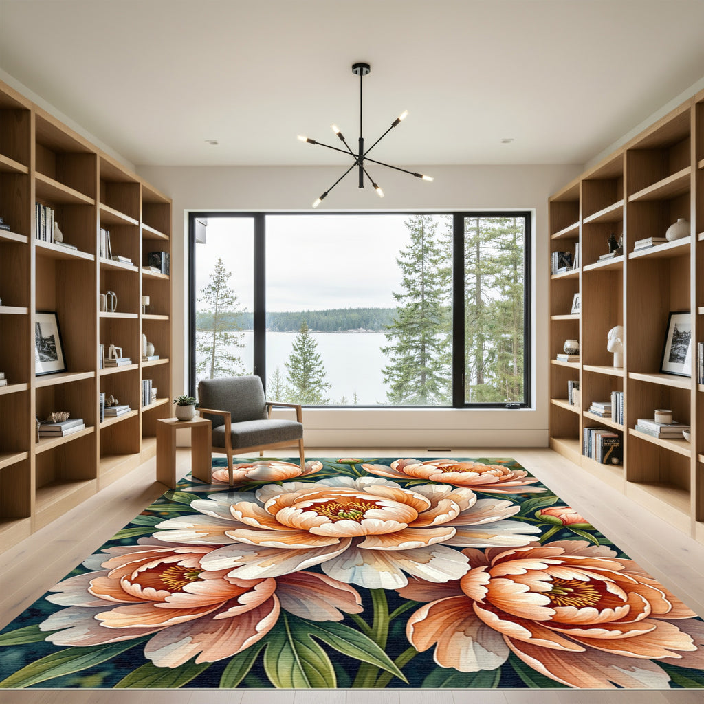 Peachy Coral Floral Blossom Cluster Rug
