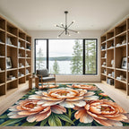 Peachy Coral Floral Blossom Cluster Rug