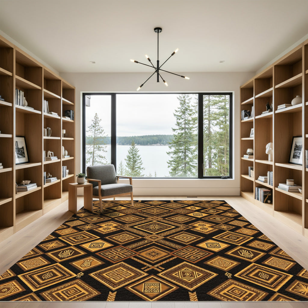 Ancient Gold Diamond Ethnic Pattern Rug