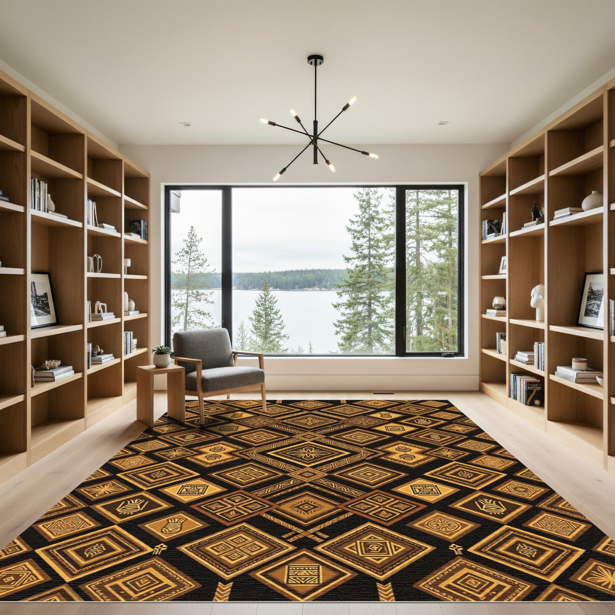 Ancient Gold Diamond Ethnic Pattern Rug