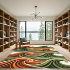 Earthy Swirling Amber and Sage Waves Rug