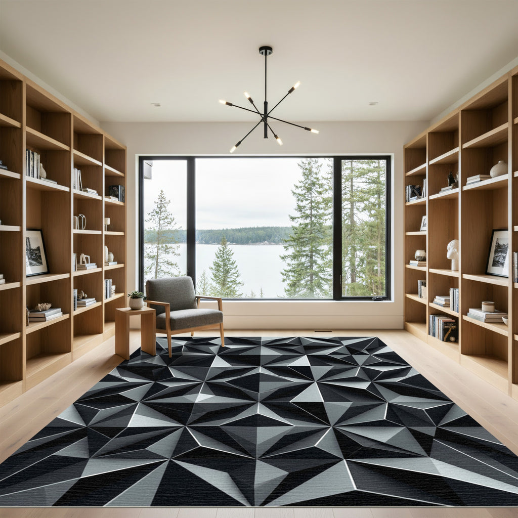 Monochromatic Geometric Faceted Relief Rug
