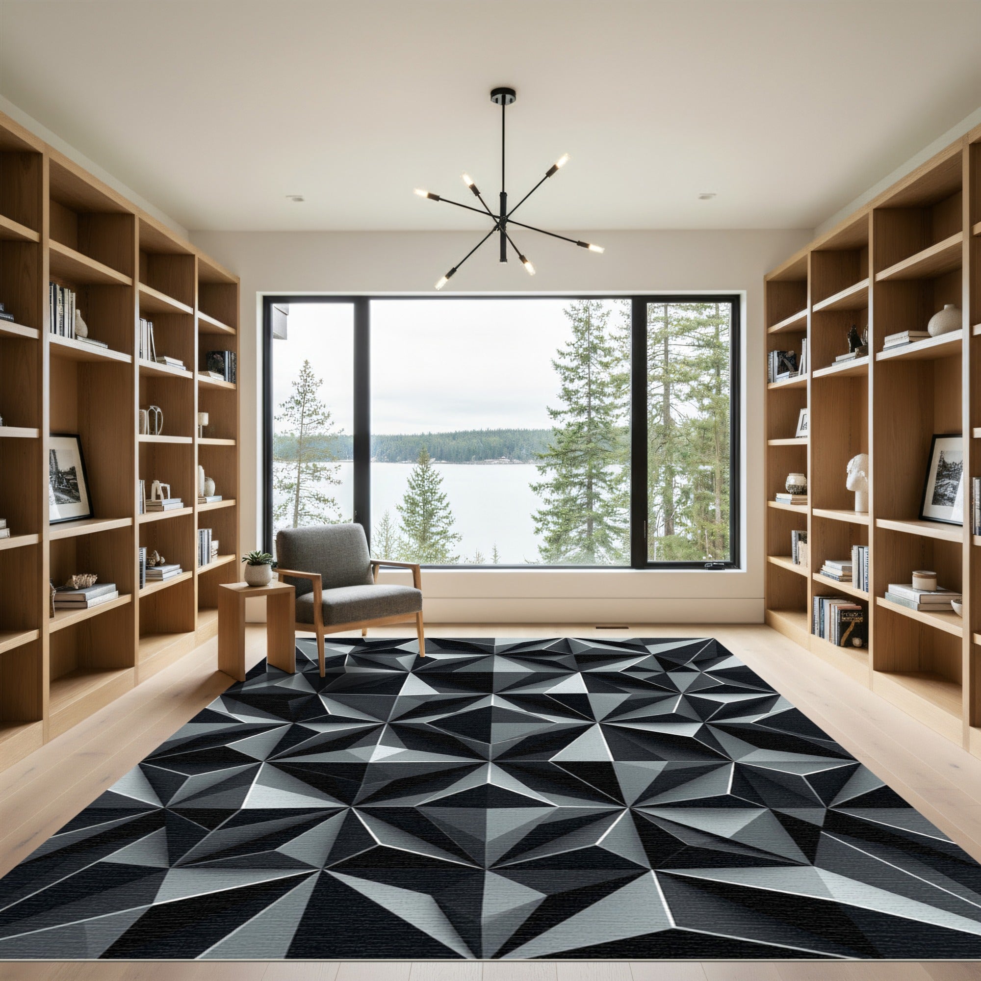 Monochromatic Geometric Faceted Relief Rug
