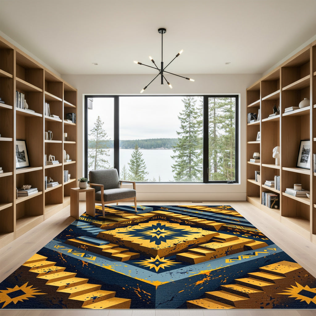 Bold Yellow Geometric Stair Abstract Rug