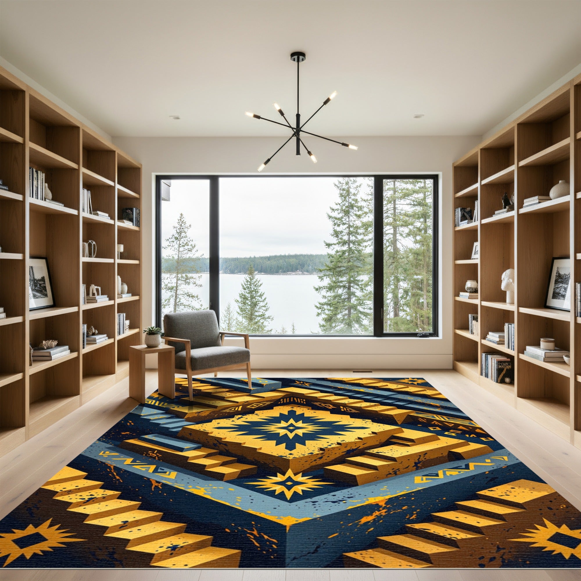 Bold Yellow Geometric Stair Abstract Rug