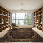 Ornate Bronze Floral Mandala Emblem Rug