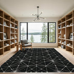 Dotted Black Celestial Starburst Pattern Rug