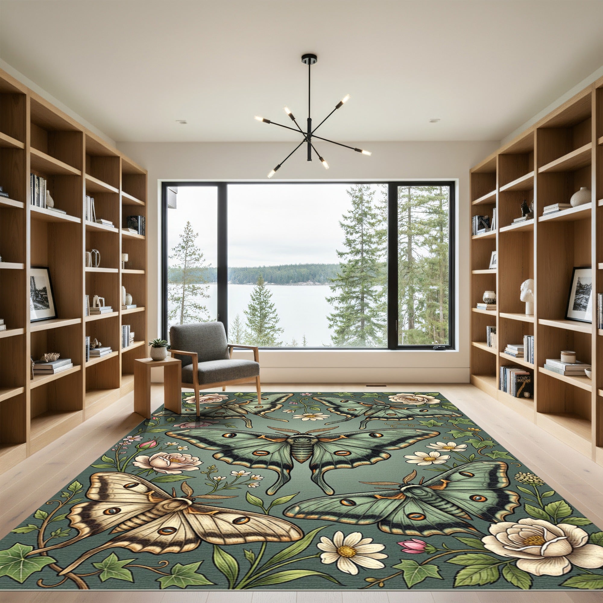 Sage Green Lunar Moth Botanical Garden Rug
