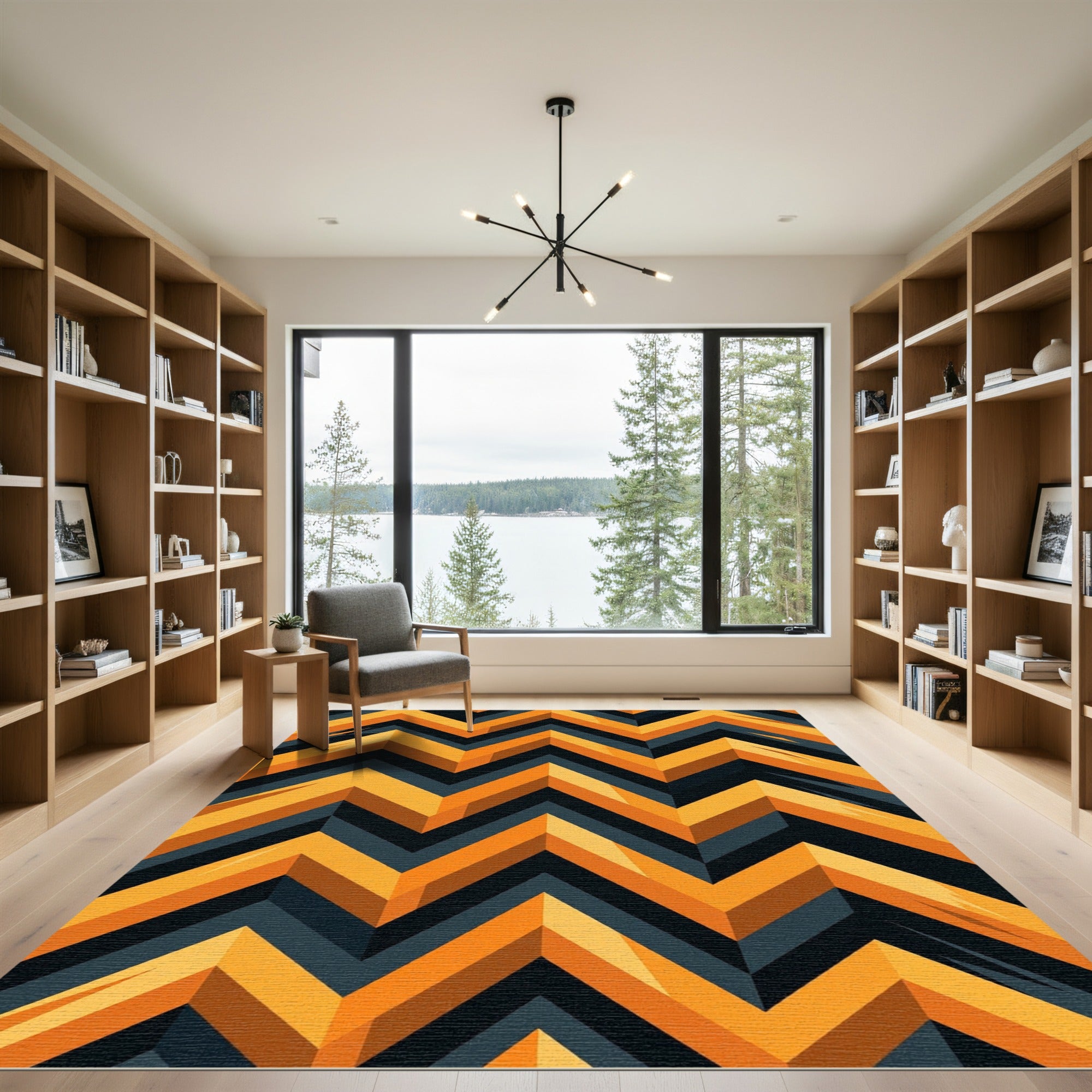 Bold Amber Zigzag Geometric Rug