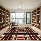 Crimson Tan Plaid Intersecting Lines Rug