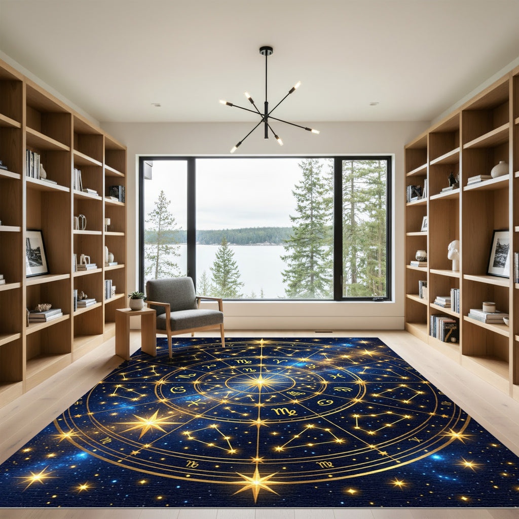 Celestial Golden Zodiac Constellation Map Rug