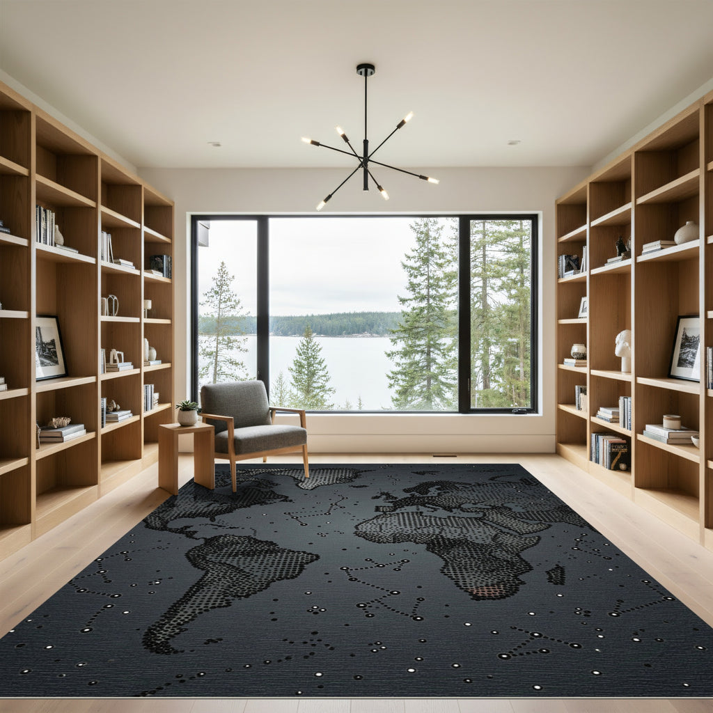 Abstract Starry World Map Dots Rug