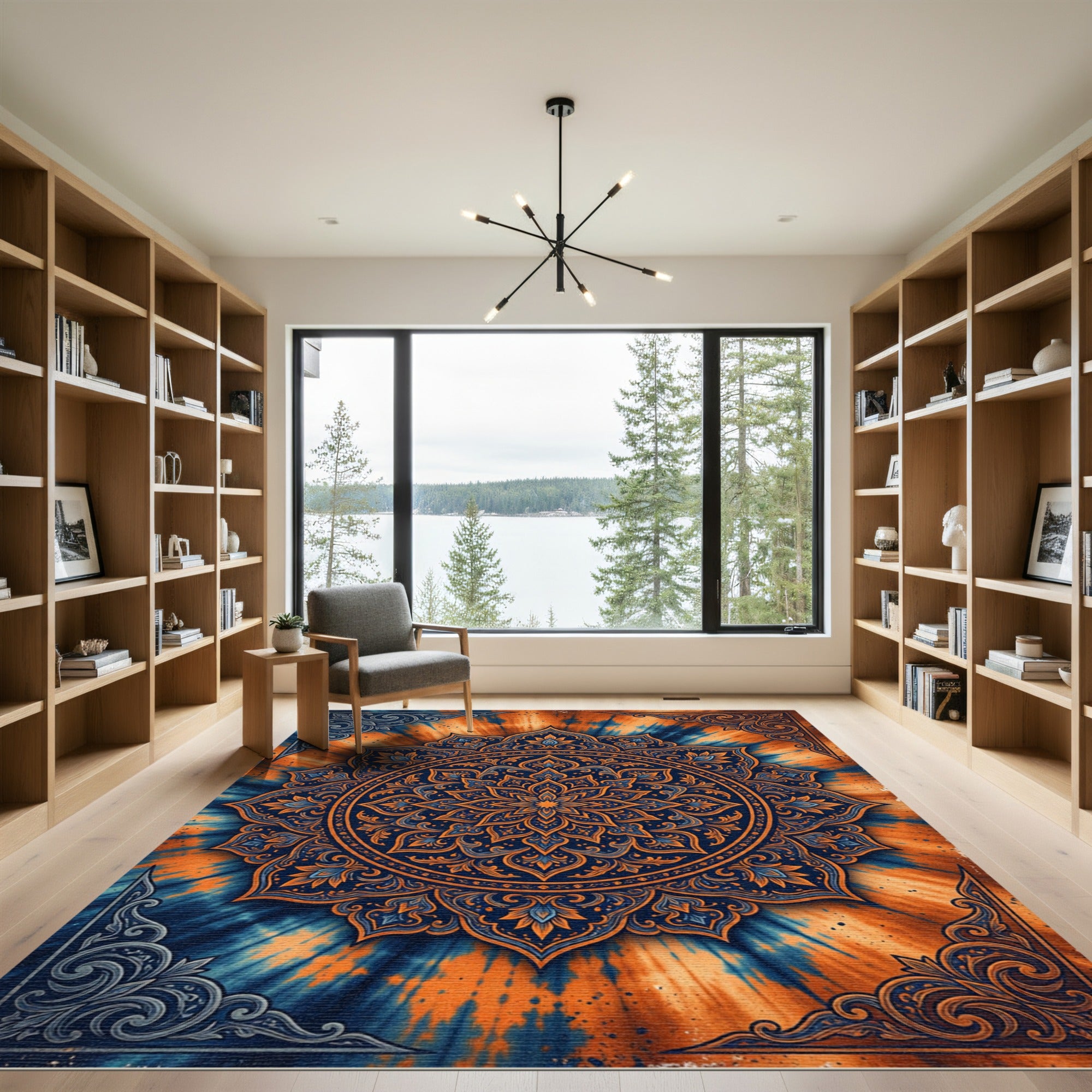 Mandala Tie Dye Orange Blue Rug