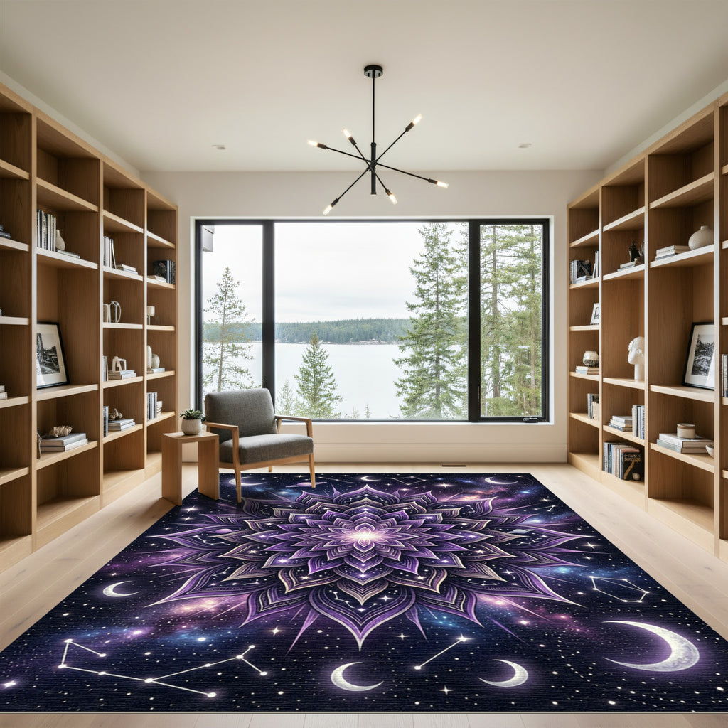 Celestial Purple Lotus Galaxy Mandala Rug