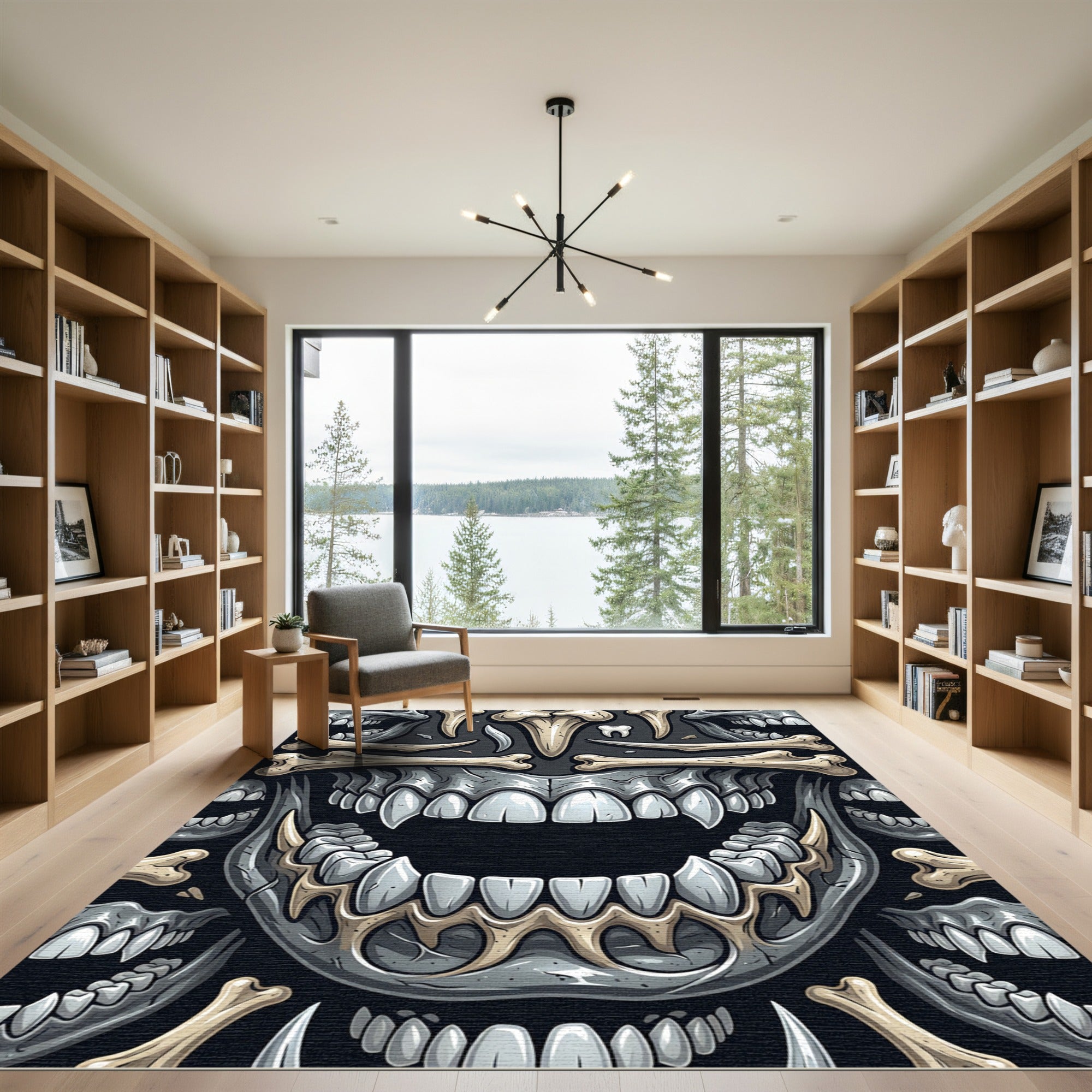 Dark Gothic Bone Fang Skull Illustration Rug