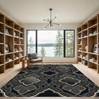 Monochromatic Gray Arabesque Medallion Rug