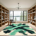 Abstract Emerald Black Brush Stroke Rug