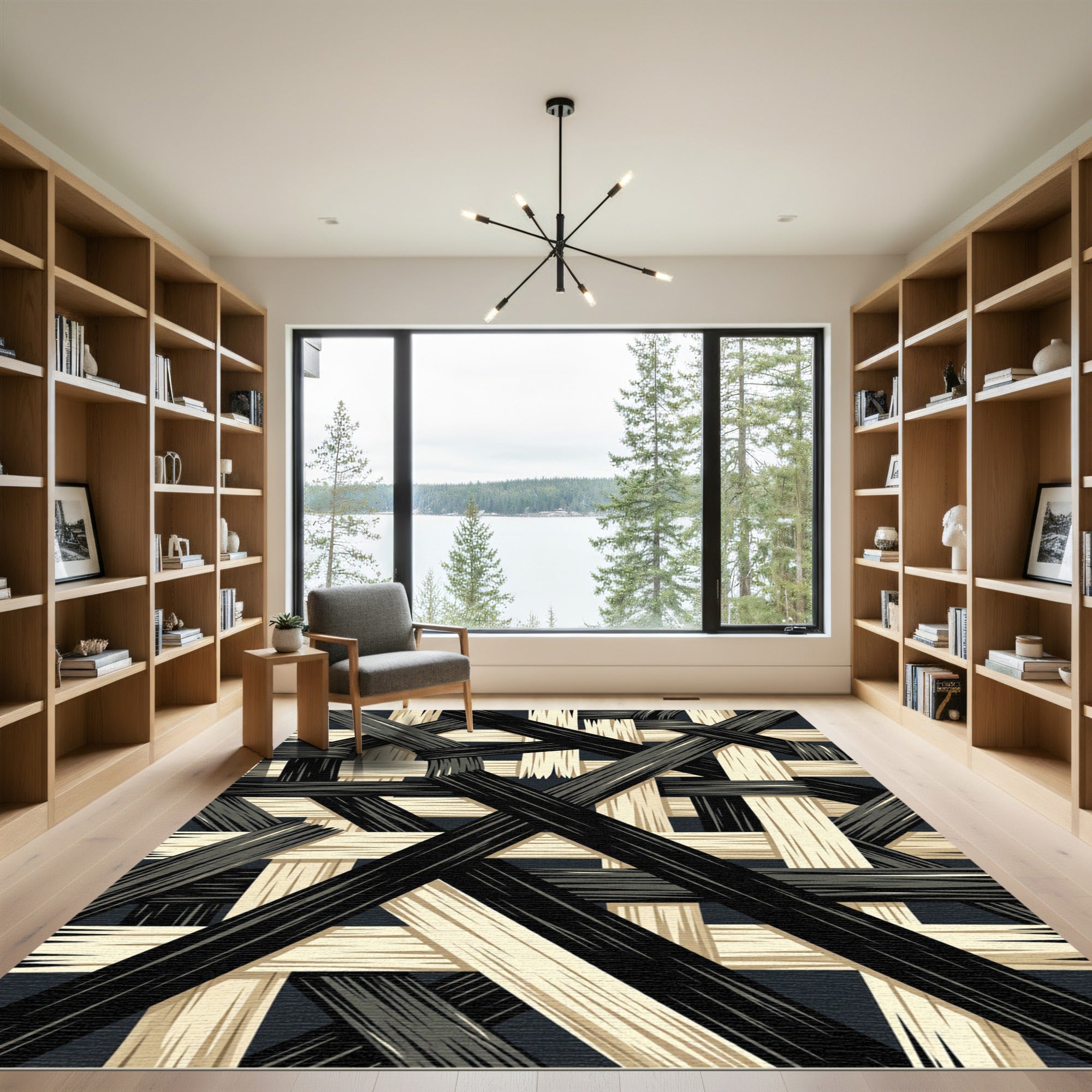 Monochrome Woven Wood Texture Rug
