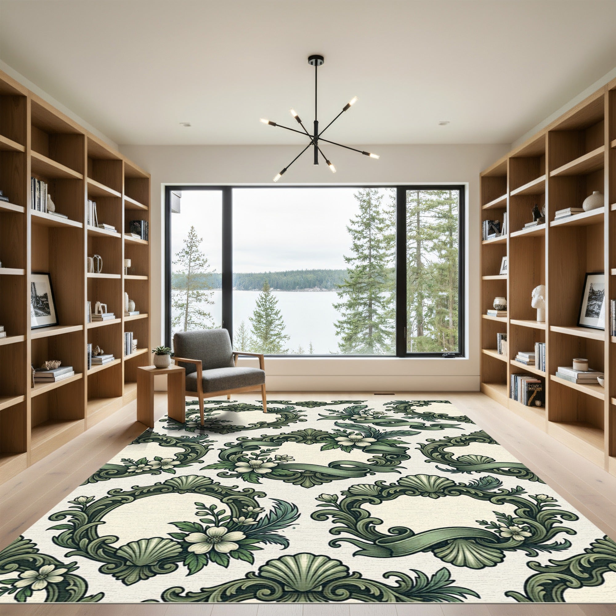 Sage Victorian Rococo Floral Scroll Rug