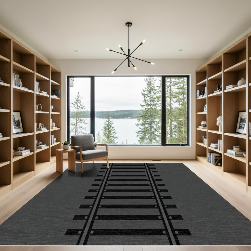 Dark Gray Railroad Track Rug