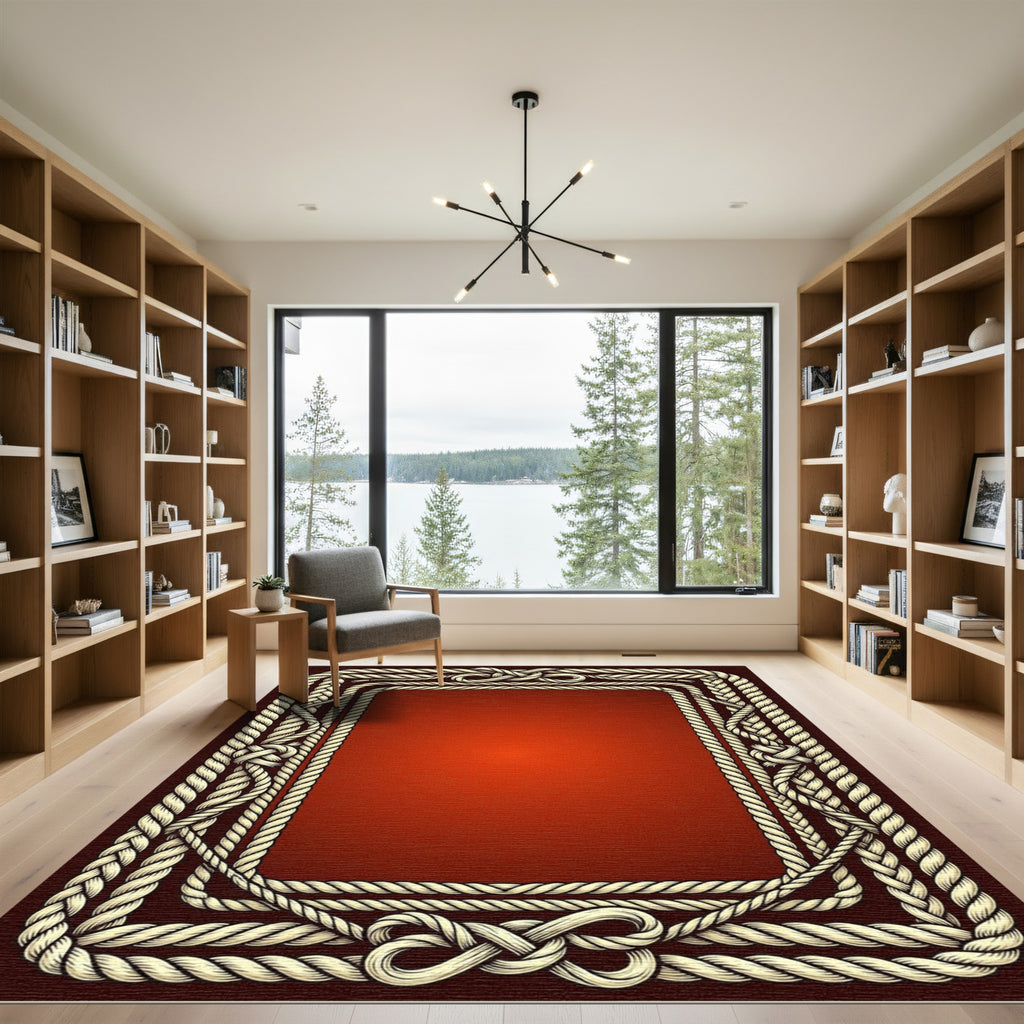 Braided Rope Nautical Border Crimson Rug