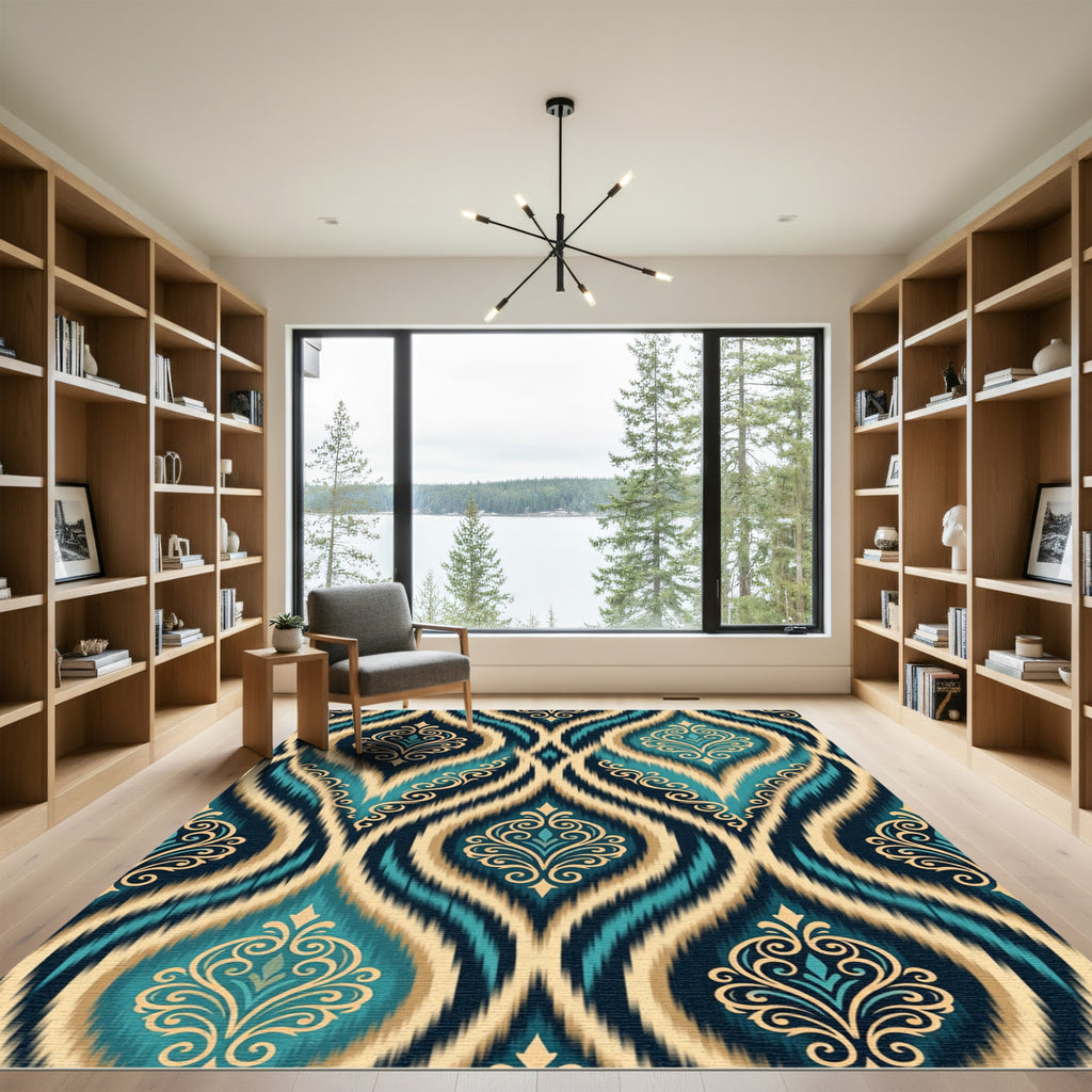 Ornate Teal Golden Floral clat Rug