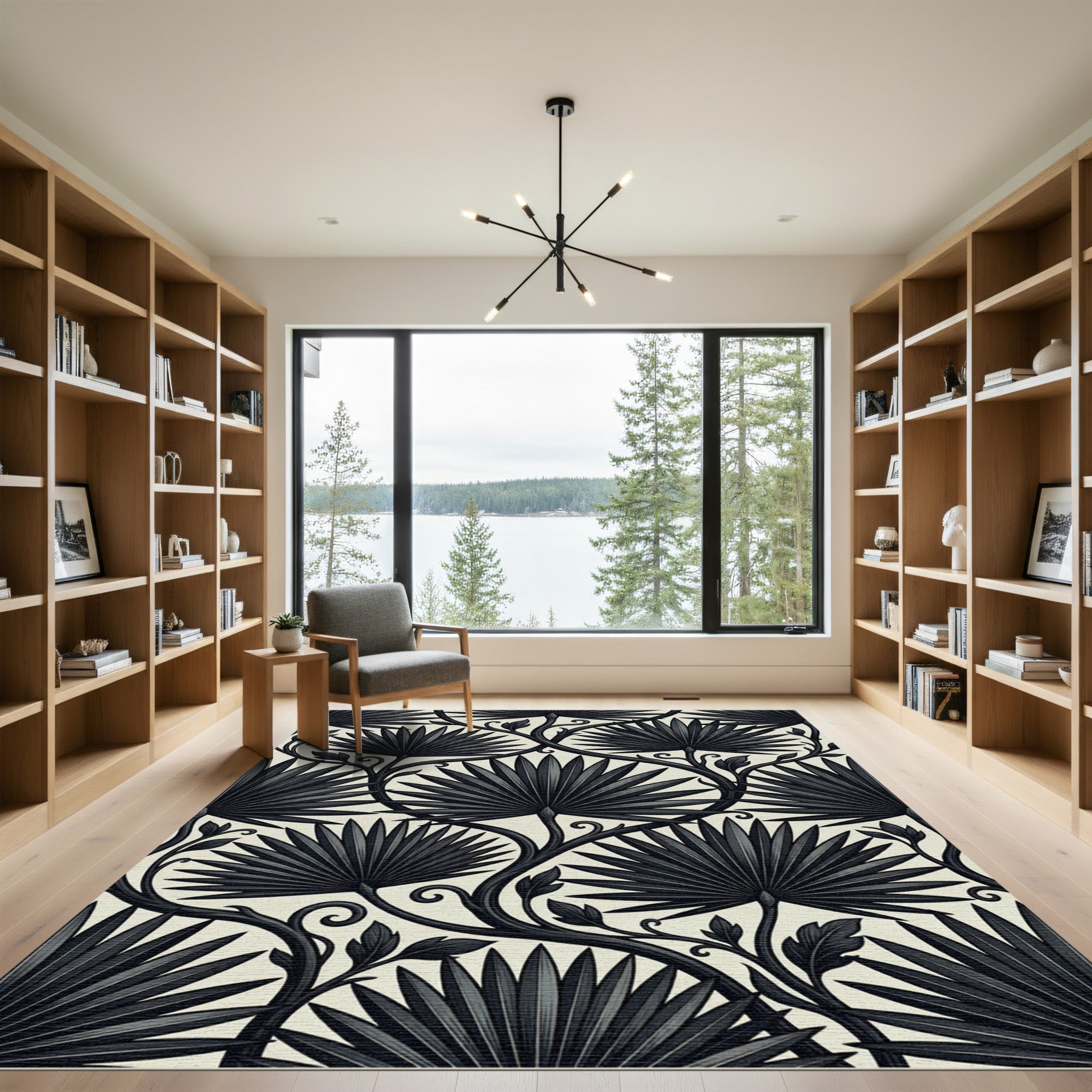 Art Nouveau Black Palm Frond Rug