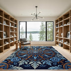 Embossed Blue Rose Gold Royal Medallion Rug