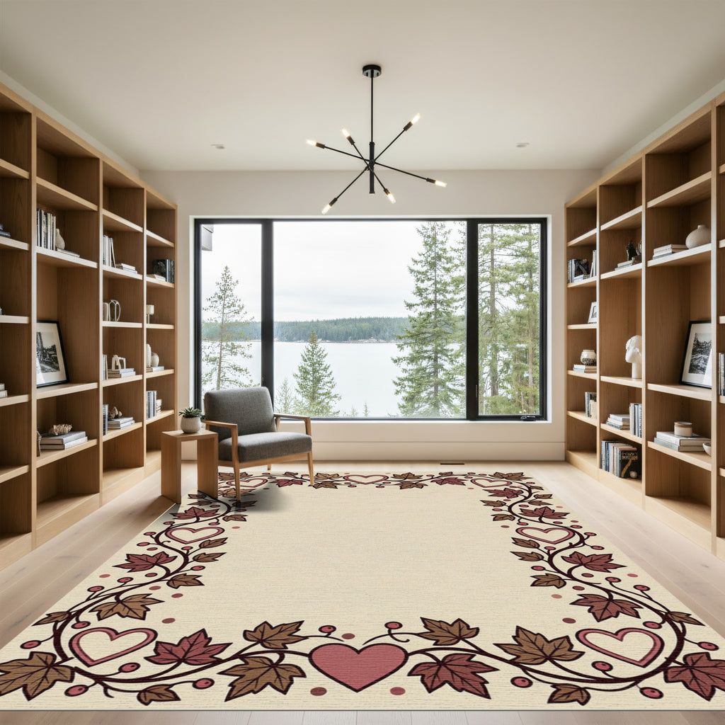 Crimson Hearts Autumn Leaves Border Rug