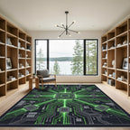 Neon Circuit Board Geometric Grid Rug