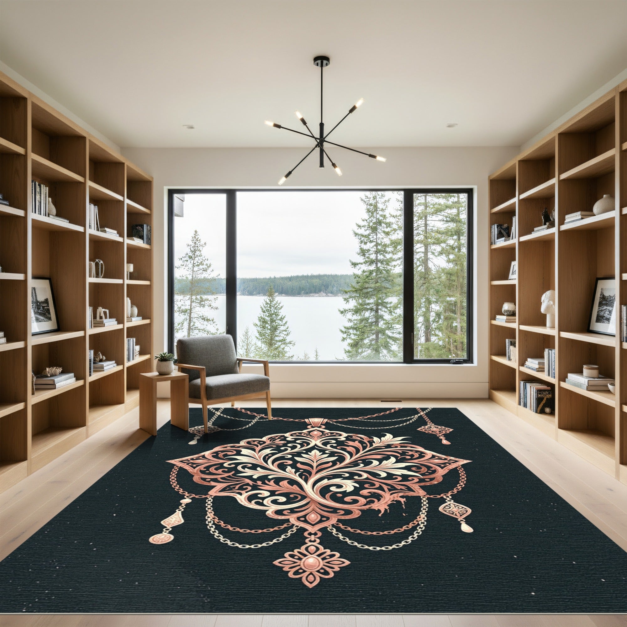 Antique Rose Gold Filigree Medallion Rug
