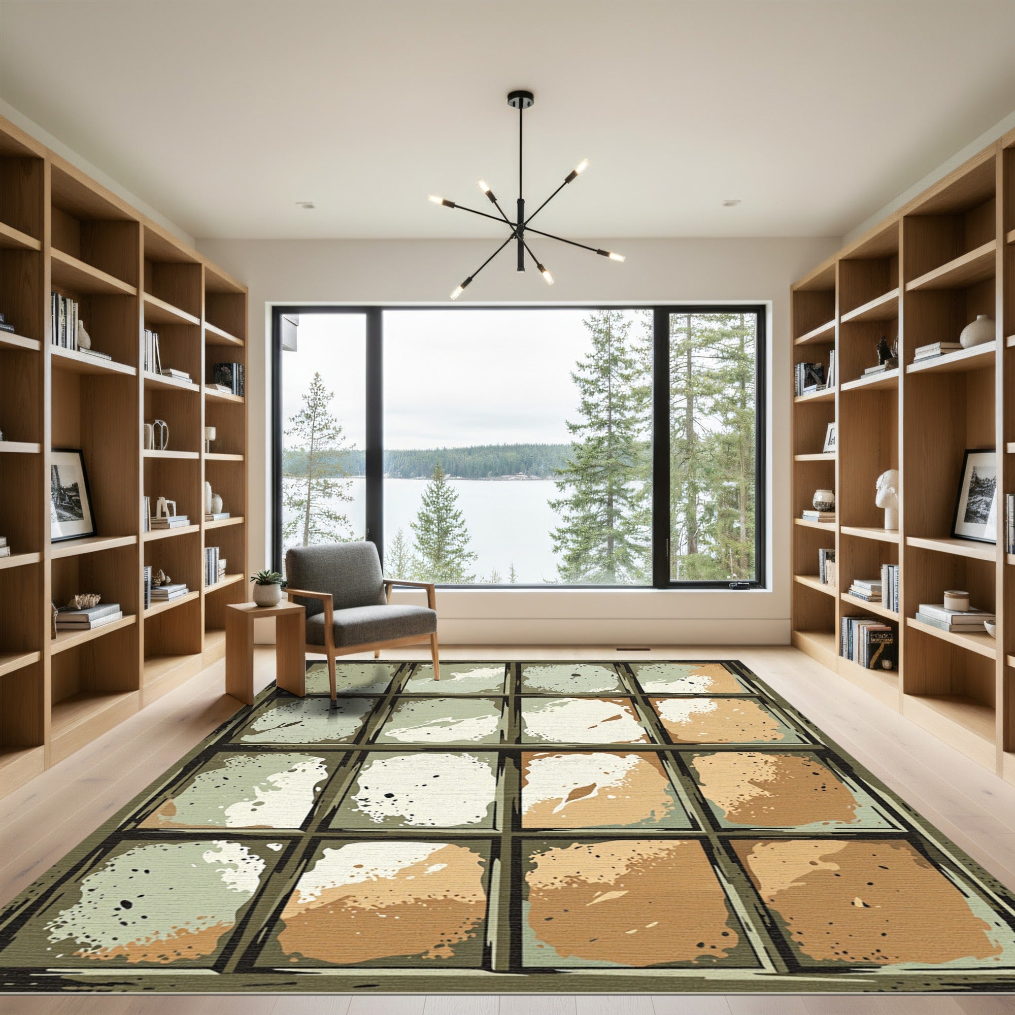 Earthy Tones Grungy Panel Arrangement Rug