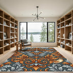 Ornate Gold and Silver Damask Rug