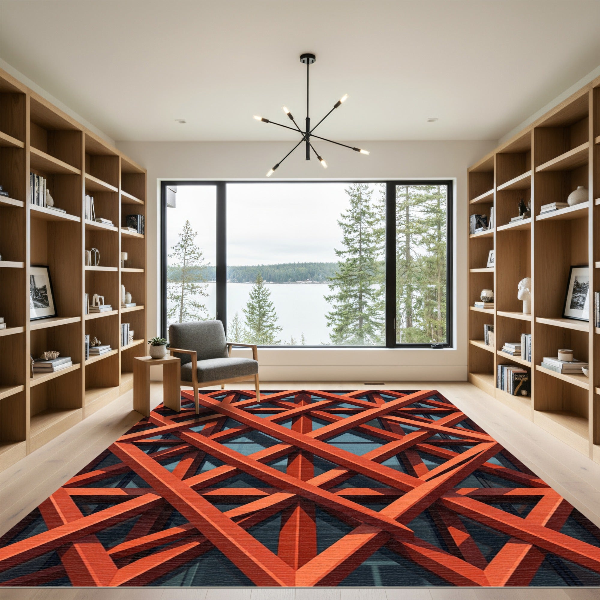 Bold Terracotta Structural Grid Lattice Rug